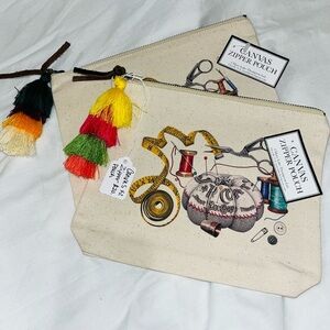 Canvas Zipper Pouch with Colorful Tassels